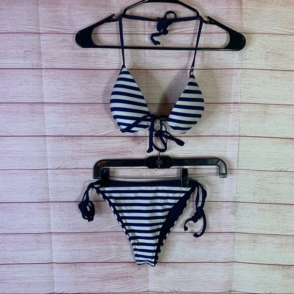 Cooclo Navy Blue Stripe Halter Top Biniki Set Size‎ XL